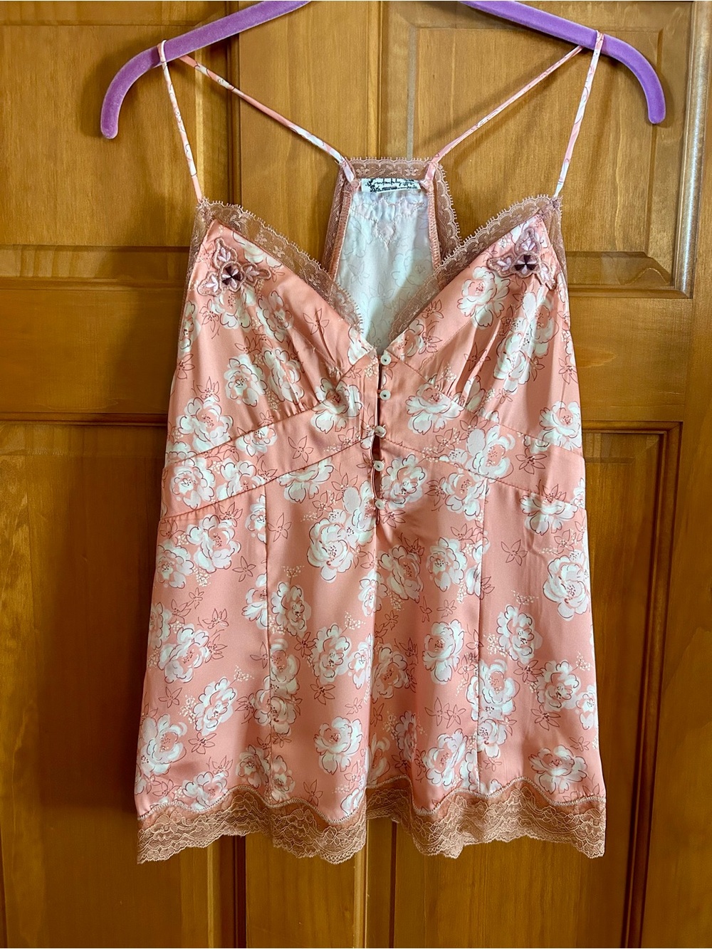 Floral Lace-Trim Satin Chemise in Blush Pink - Picture 2 of 7